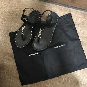 Saint Laurent Cassandre Sandals in Black Suede Leather